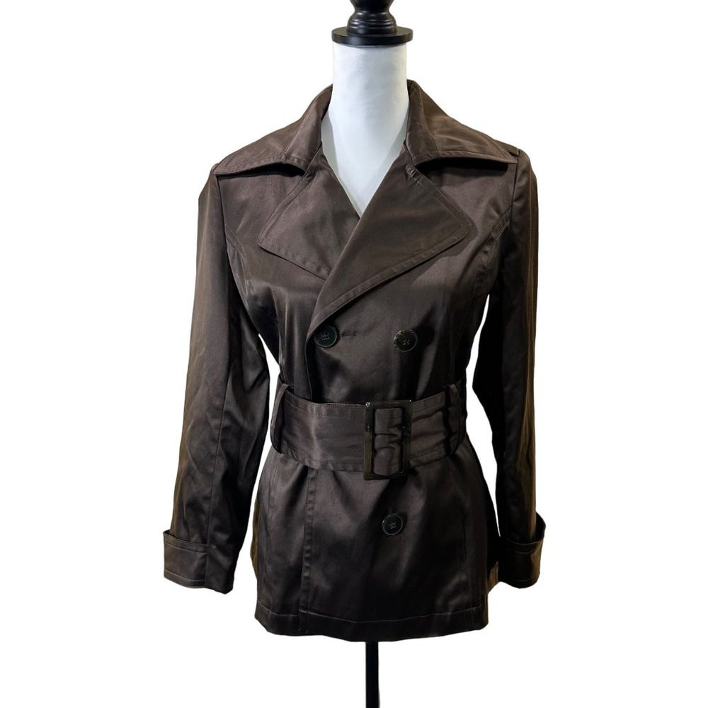 George’s Womens Brown Double Breasted Coat with Belt Size Small GUC